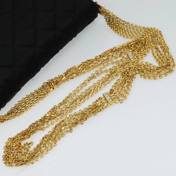 CHANEL Matelasse Chain Shoulder Bag Satin Black Gold CC Auth 113270AV - Picture 8 of 16